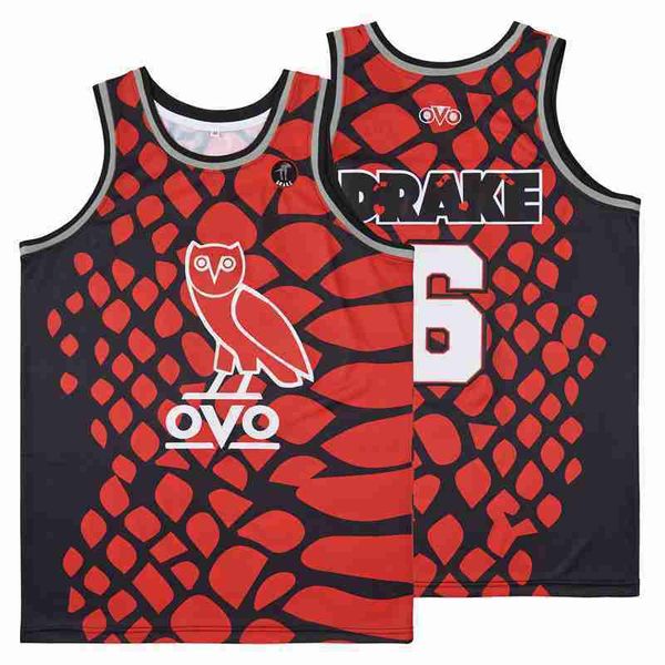 

movie basketball jerseys 6 drake ovo so far gonemen size s-xxl, Black;red