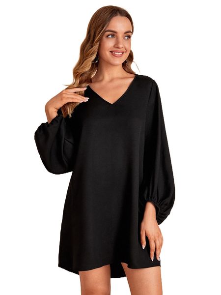 

lantern sleeve tunic dress b8eo#, Black;gray