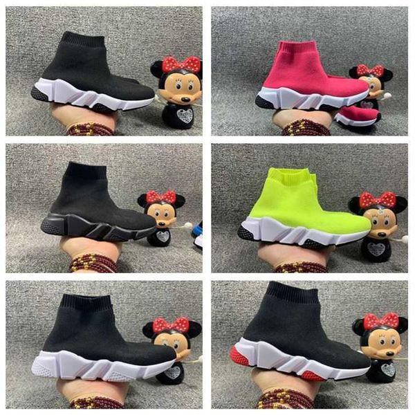 

designer infant kids fashion speed trainer crew sock runner triple-black city sock knit breathe hight new edition sneak269v