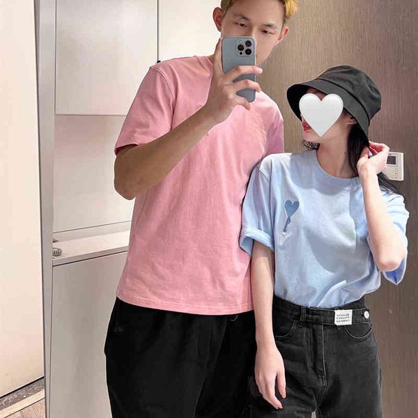 

designerspring and fashion summer home love embroidery short sleeve lovers high version letter solid color t-shirt, White