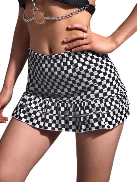 

buffalo plaid ruffle hem skirt h9pv#, Black