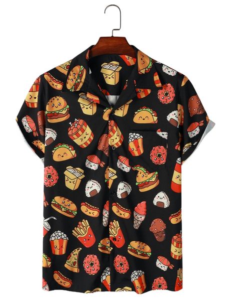 

men food print patched pocket shirt 87jb#, White;black