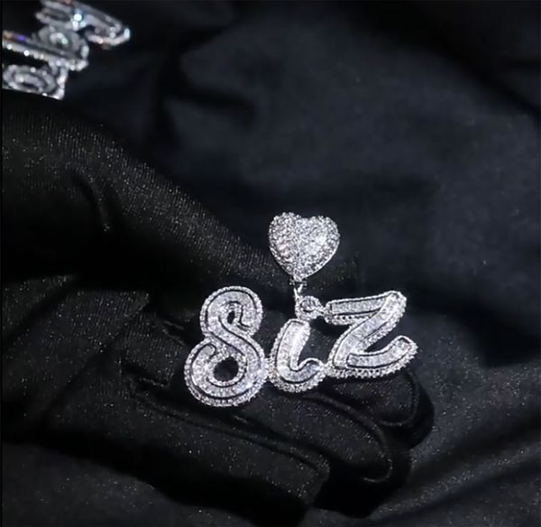 Nome personalizzato A-Z Love Heart Medaglione Baguette Lettere Collana con ciondolo per uomo Donna Regali Collana con zirconi cubici Gioielli Hip Hop