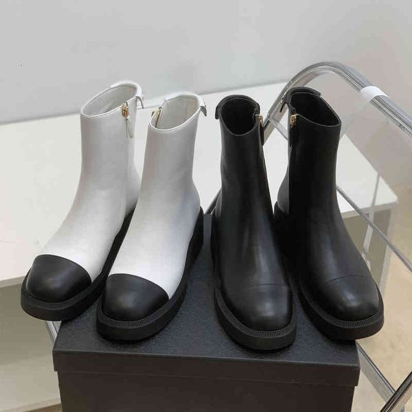 

boots high end autumn winter big short boots small fragrance leather side zipper martin british style thick soled single, Black