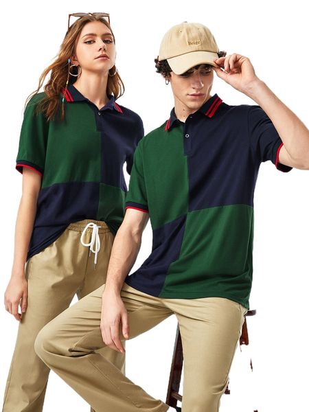 

1pc two tone striped trim polo shirt m0c7#, White;black