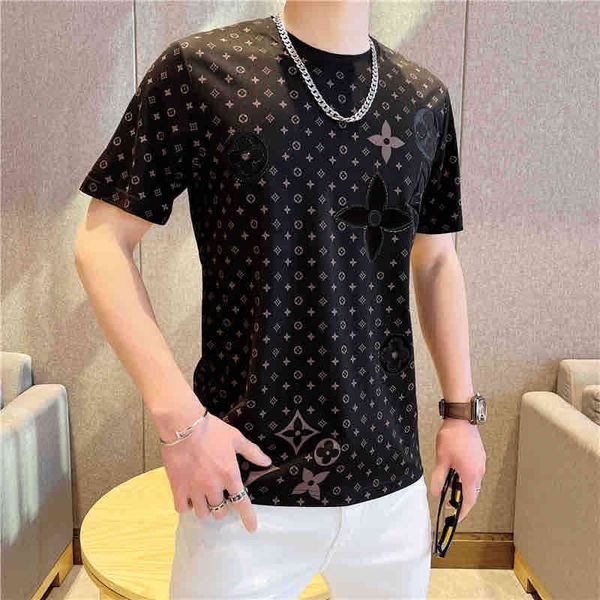 

2022 summer new silk short sleeve men's fashion brand golden velvet t-shirt, White;black