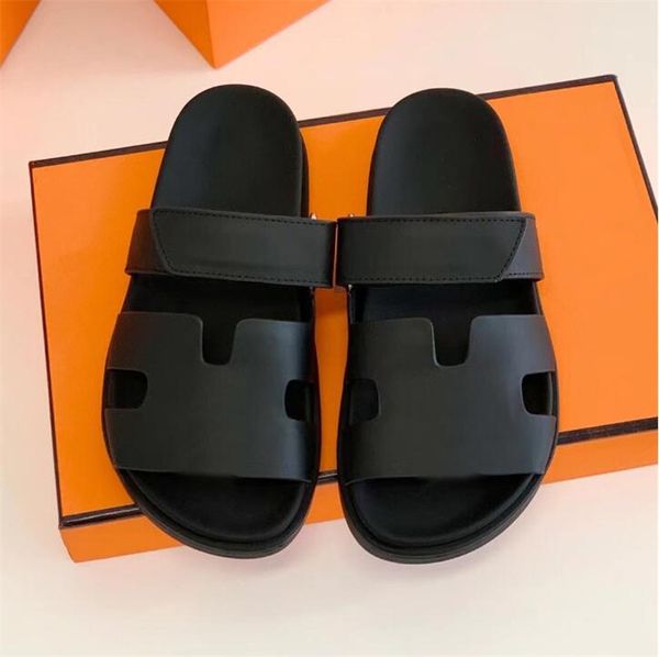 

chypre h sandal designer slides slippers women shoes genuine leather filp flops sandals summer luxury flat slides ladies beach slide womens, Black
