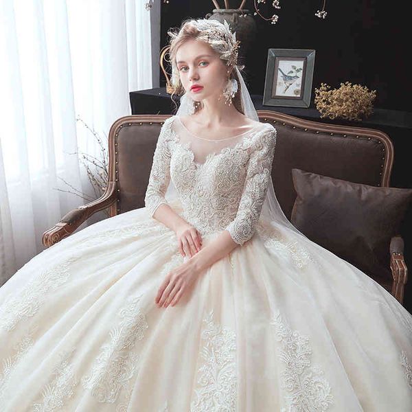 

ball gown wedding dresses dress bride spring temperament long sleeve lace slim fit large size sen department super fairy dream tail, White