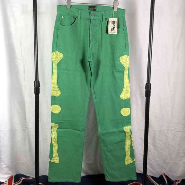 

bone embroidery kapital jeans men women green gray denim pants oversize kapital cargo jeans t220803, Black