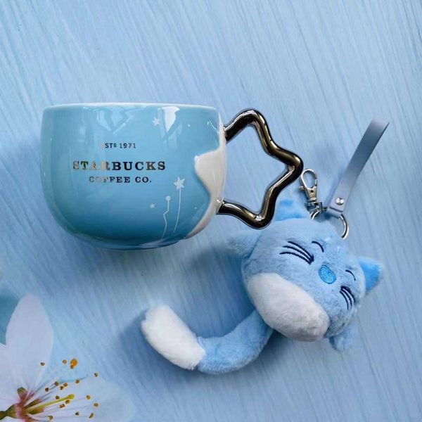 

2022 starbucks cute pendant cup 340ml blue elf five pointed handle mug ceramic cup