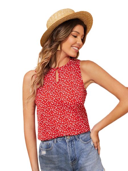 

keyhole neck ditsy floral e4tu#, White