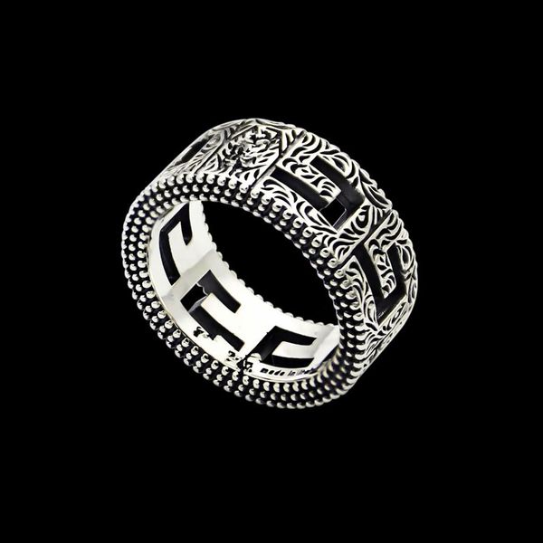 

new arrival retro style lady titanium steel carved floral designs g letter wedding engagement rings size6 - 9227g, Golden;silver