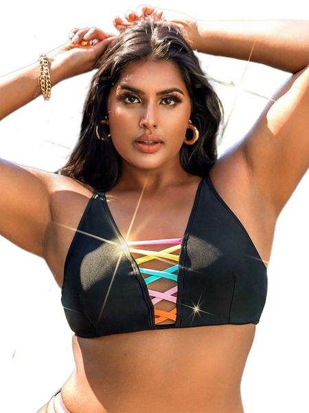 

plus criss cross bikini 62tx#, Black
