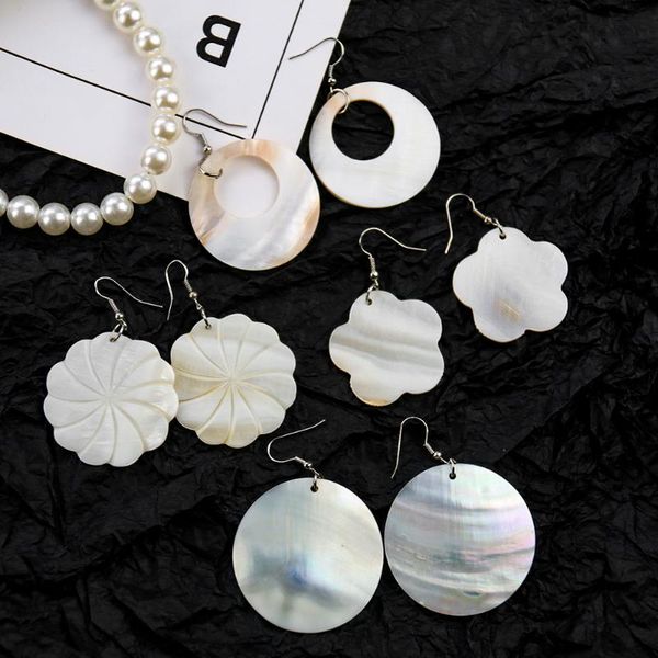 

dangle & chandelier design natural abalone sea shell hollow round earring waterdrop flower mother of pearl white black mop modo silk dress j, Silver