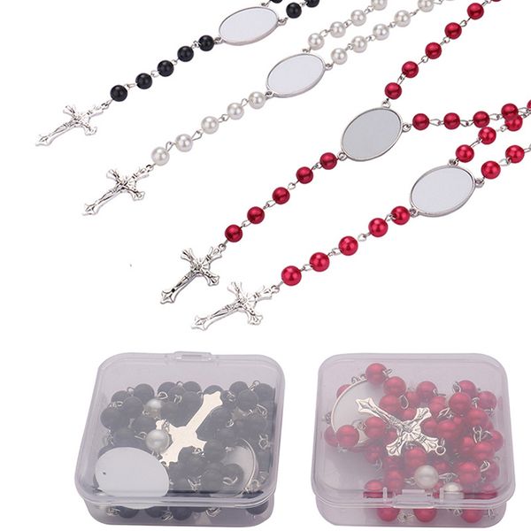 

zinc alloy sublimation rosary necklace bead pendant blanks thermal transfer printing diy gift, Black
