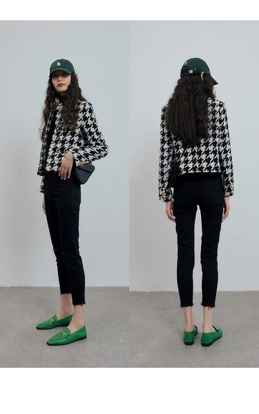 

balm2022 new women's fall winter western suit jacket women's logo coat designer fashion houndstooth tweed leisure spring coat birt, Black;brown