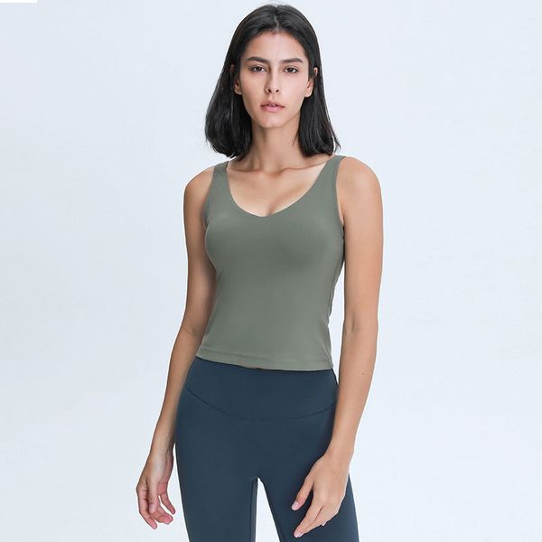 

slim fit tank with removable cups yoga bra t-shirt workouts fitness sweatshirt long length vest breathable v neck sports bras women shirts