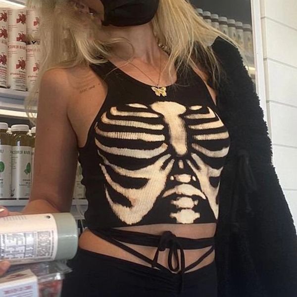 

pinted knitted crop y2k aesthetic camis black corset women harajuku tee vintage sweats streetwear clothes vintage 220602, White