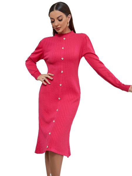 

mock neck fake button sweater dress u43z#, White;black