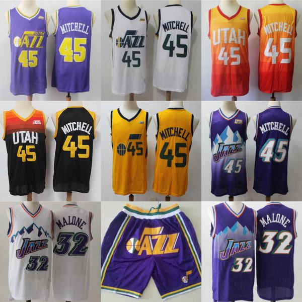 

utah''jazz''men jersey john 12 stockton karl 32 malone donovan 45 mitchell basketball jerseys basketball shorts purple b, Black;red