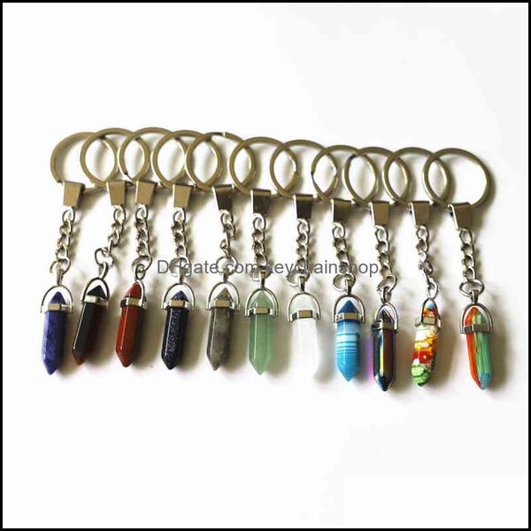 

keychains fashion accessories 10pcs arrival natural quartz stone keyring yoga om pendant keychain women bag hangle car jewelry drop delivery, Silver