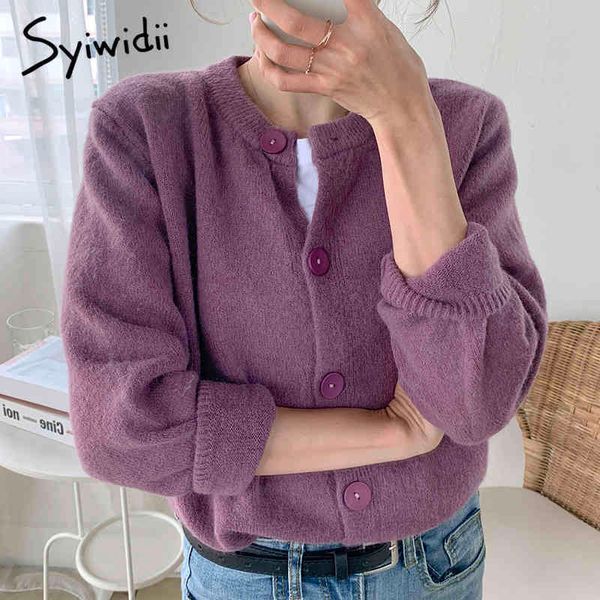 

cardigan women sweaters winter clothes fall japanese fashion korean purple casual oneck khaki blue beige 210415, White;black