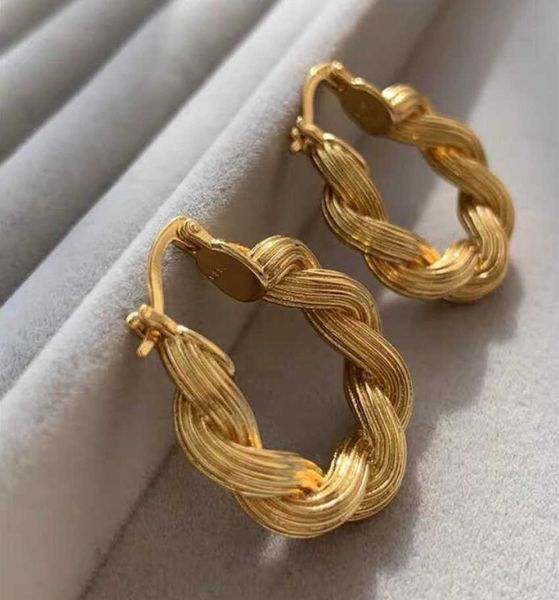 Persönlichkeit Übertreibung INS Gold Farbe Twist Kreis Hoop Ohrringe Luxus Designer Zubehör Eardrop Für Frauen Dame Hochzeit Party