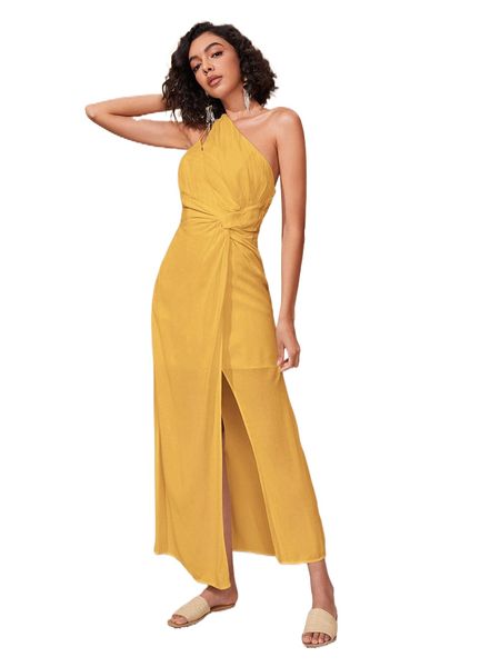 

cut out one shoulder twist front wrap hem dress a2x2#, Black;gray