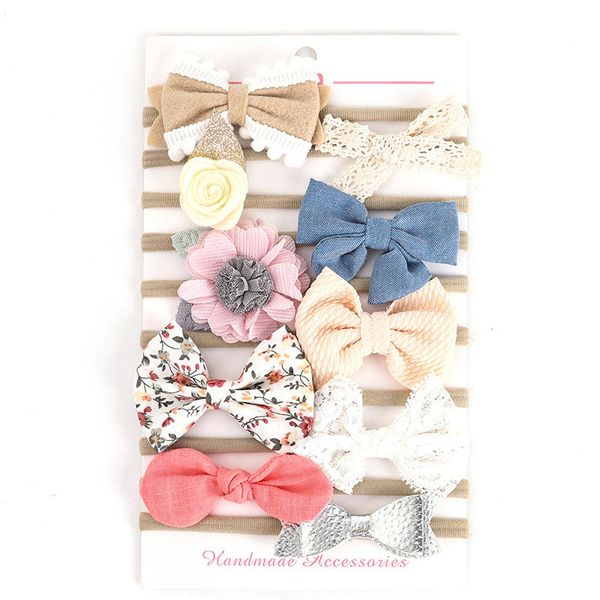 

10pcs princess born girls headband floral bowknot elastic baby nylon hair accessories set for kids p ography 220630, Slivery;white