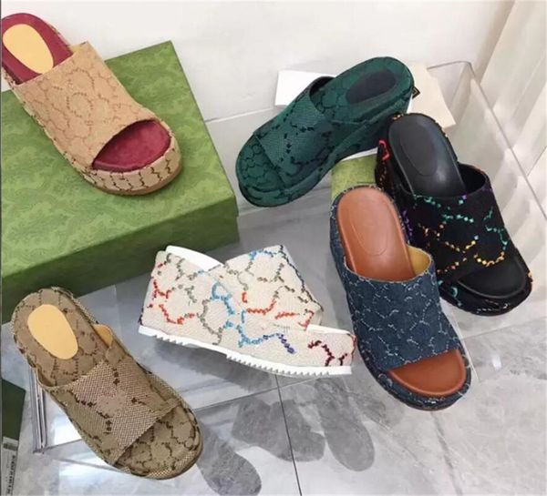 

designer canvas casual slipper women platform sandals beach low heel slippers luxury slide sandal summer breathable mules 35- 43, Black