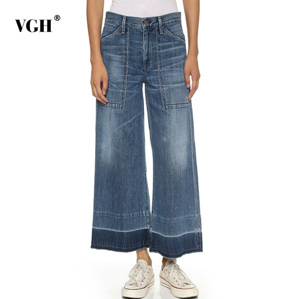 

loose wide leg jeans for women high waist patchwork pocket casual plus size straight trousers female fashion 210507, Blue