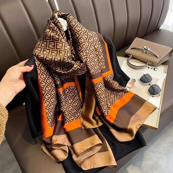 

scarves 180cm summer silk scarf women fashion quality soft female shawls foulard bandana beach cover-ups wrapsscarvesscarves, Blue;gray