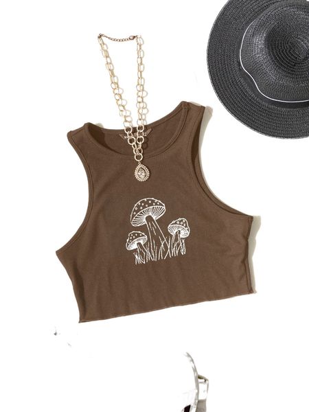 

mushroom print ribbed knit tank b4hi#, White