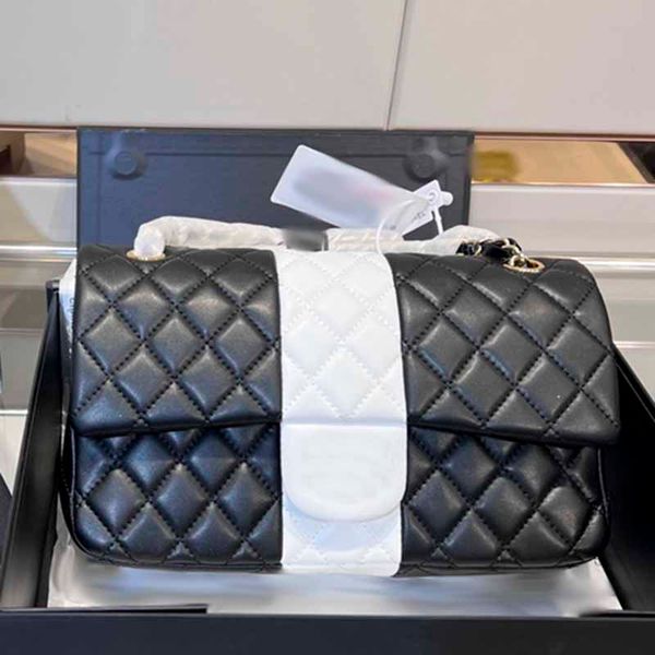

25cm classic handbag shoulder bags black and white multi-color genuine leather designer bag flap gold-tone metal chain diamond quilting cors