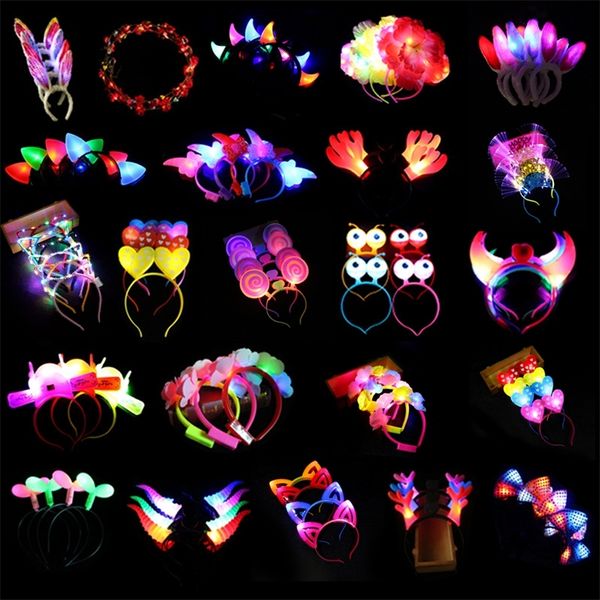 10 stücke Erwachsene Kinder Led Party Krone Blume Stirnband Leuchten Kranz Glow Haarband Girlande Geschenk Hochzeit Geburtstag Leuchtende Festival 220527