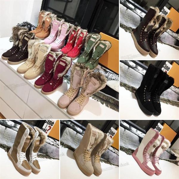 

2021 classics winter selling snow boots suede real fur slides leather waterproof warm knee high boot fashion booties women sho316q, Black