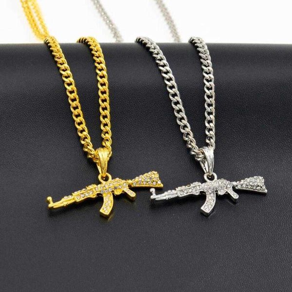 

men's and women's ak47 crystal pendant necklace, glittering chain, hip-hop style, rapper, jewelry, Silver