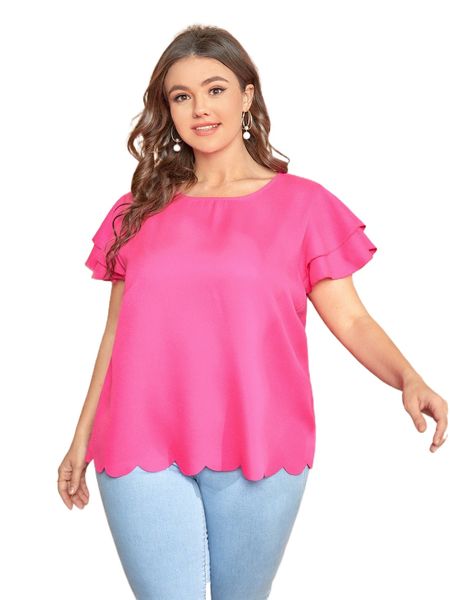 

plus layered flutter sleeve scallop trim 437p#, Black