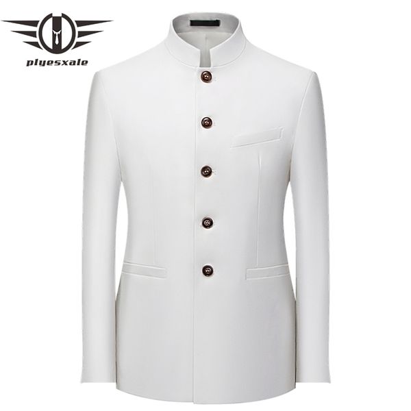 Chinesische Stehkragen Männer Blazer 6XL Große Größe Feste Beiläufige Anzug Jacke Slim Fit Herren Hochzeit Blazer Gelb Burgund weiß Q402 220409