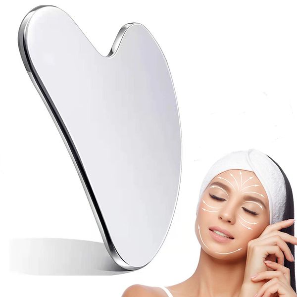 

stainless steel scraper facials massage gua sha tool face lift anti aging skin tightening cooling metal contour reduce puffiness 220712