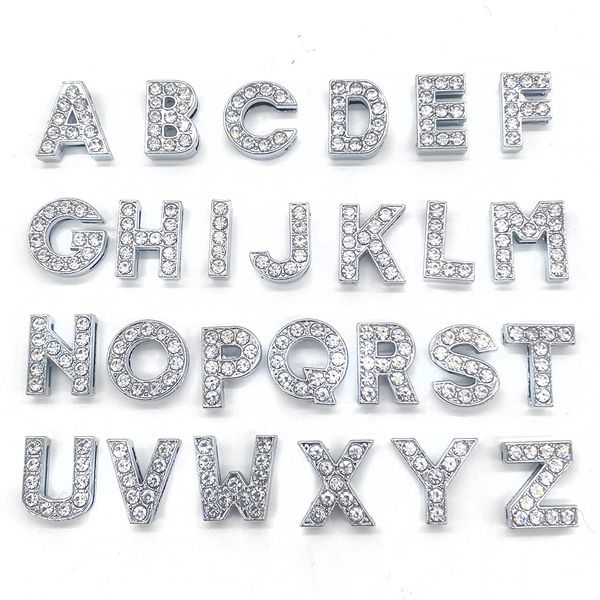 

new 1pcs crystal metal shoes charms letter jewelry croc shoe accessories clog buckle decoration for women's croc jibz gift, White;pink
