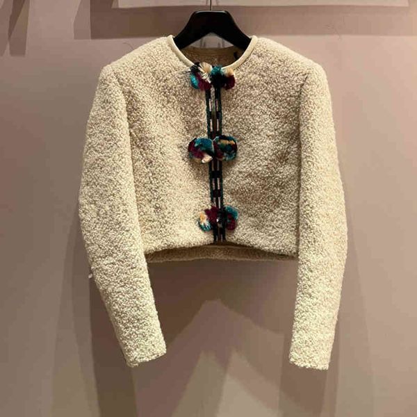 

women's two piece pants short wool fur thickened coat niche autumn winter lamb integrated jacket women, White
