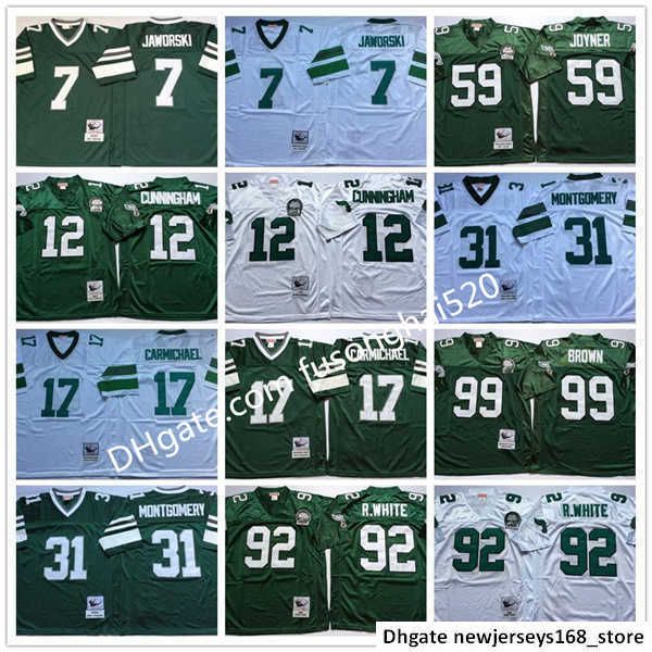 

vintage ron jaworski 12 randall cunningham harold carmichael 59 seth joyner 92 reggie white 31 montgomery 99 brown college football jerseys, Black