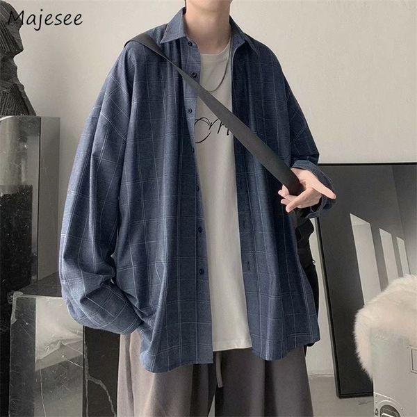 

oversize plaid long sleeve shirts men preppy trendy allmatch causal retro chic outerwear male classic basic daily korean camisa 220809, White;black