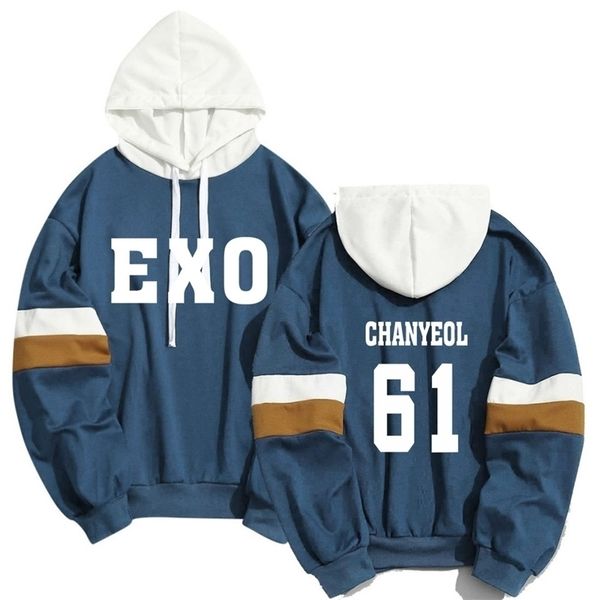 

kpop exo member name print sweatshirt men women streetwear patchwork hoodies kpop xiumin luhan chanyeol pullover clothes y200610, Black
