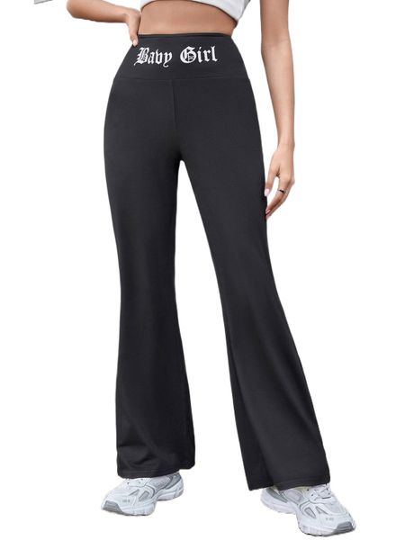 

letter graphic flare leg pants f6bc#, Black;white