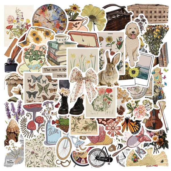 

50pcs vintage flora and fauna stickers junk journal supplies paleontoloay grafiti stickers for diy skateboard motorcycle sticker