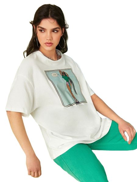 

x amacie forever figure graphic drop shoulder tee o2zk#, White