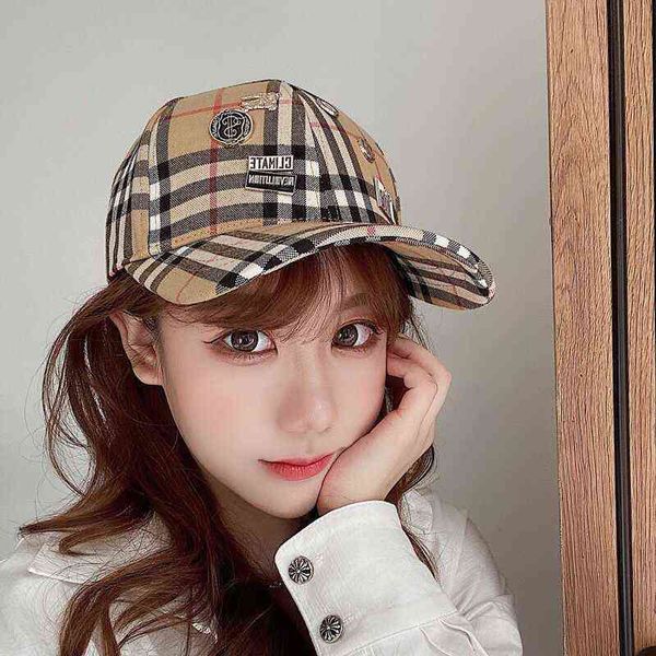 

ball caps burbrerys new star baseball net red same plaid badge duck tongue korean street play versatile casual hat female, Blue;gray