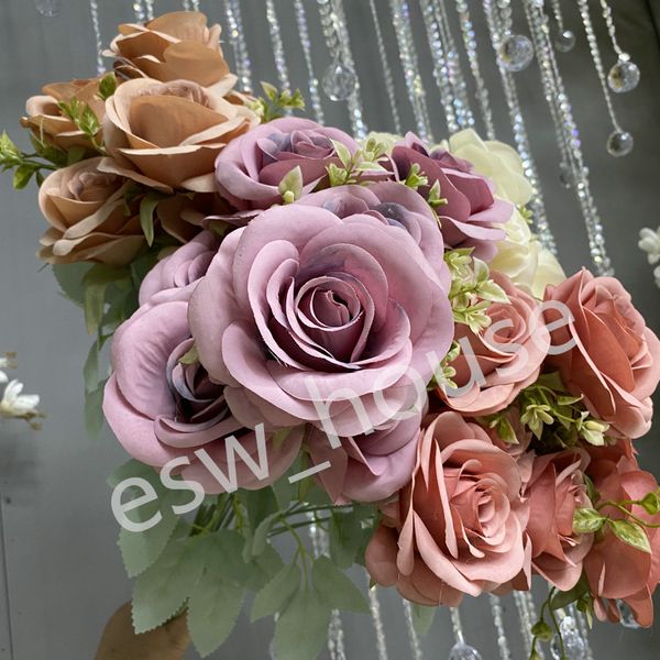 9 teste di fiori di rosa artificiali in stoffa di seta, bouquet di rose finte, decorazione per matrimoni, home office, ristoranti